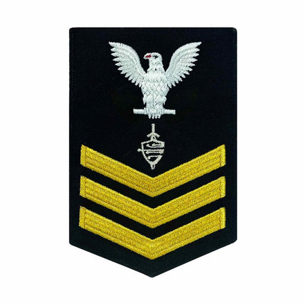Navy E6 FEMALE Rating Badge: CWT Cyber Warfare Technician - Seaworthy Gold New Serge for Jumper - Hooyah Woodworks LLC