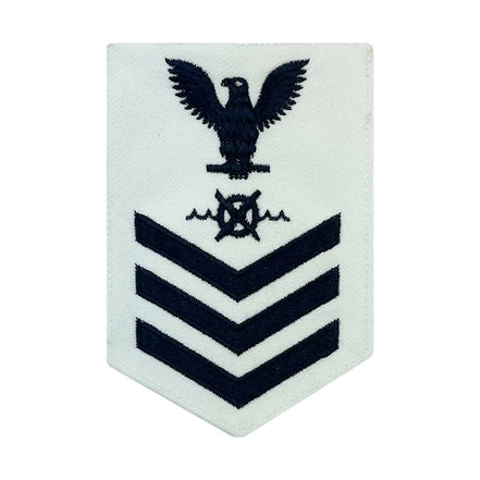 Navy E6 FEMALE Rating Badge: RW Robotics Warfare Specialist - blue chevrons on white CNT - Hooyah Woodworks LLC