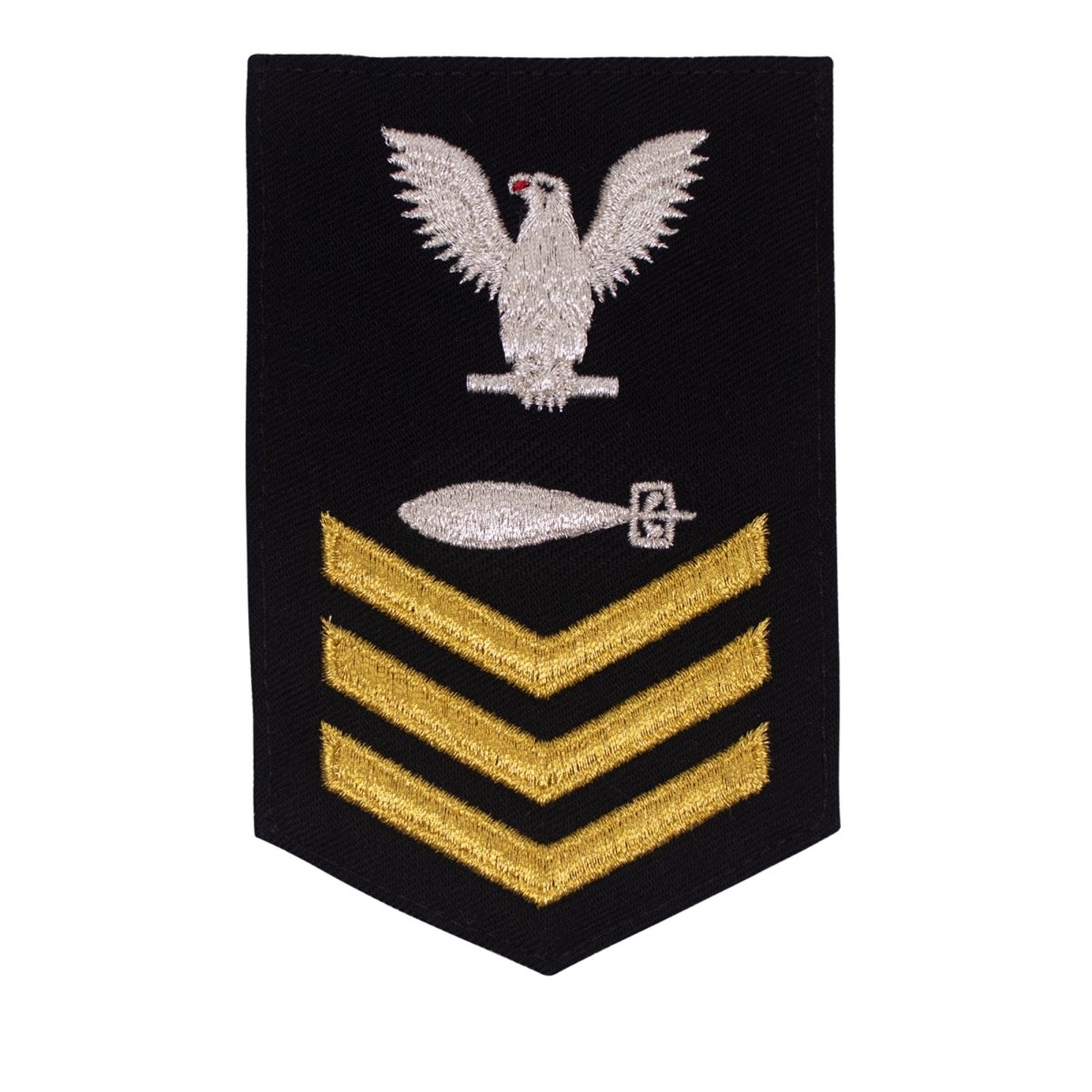 Navy E6 FEMALE Rating Badge: Torpedoman - Gold Chevrons New Serge for Jumper - Hooyah Woodworks LLC