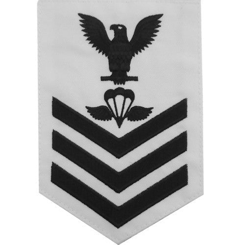 Navy E6 MALE Rating Badge: Aircrew Survival Equipmentman - white - Hooyah Woodworks LLC