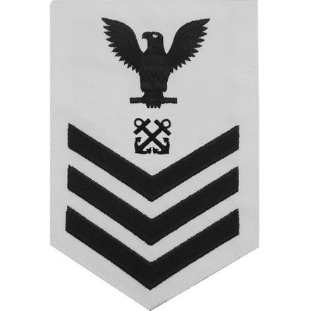 Navy E6 MALE Rating Badge: Boatswain's Mate - blue chevrons on white CNT - Hooyah Woodworks LLC