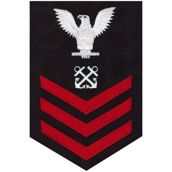 Navy E6 MALE Rating Badge: Boatswain's Mate - red chevrons on blue serge - Hooyah Woodworks LLC