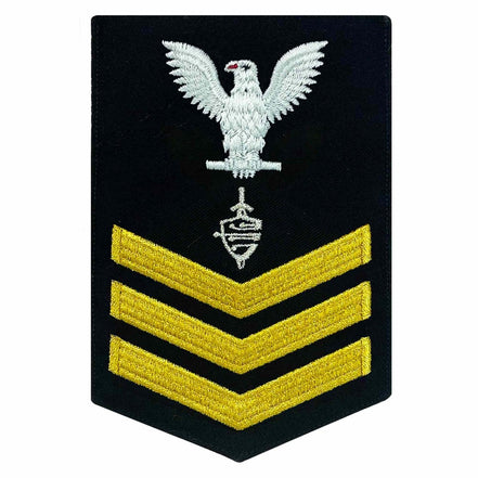 Navy E6 MALE Rating Badge: CWT Cyber Warfare Technician - seaworthy gold on blue - Hooyah Woodworks LLC