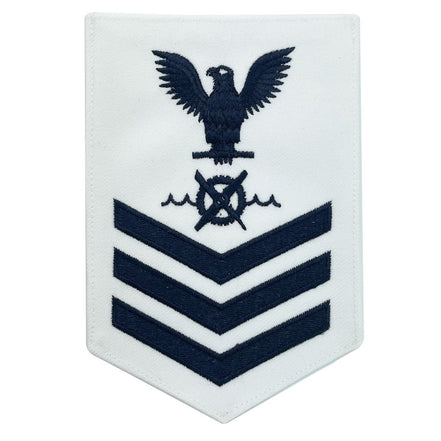 Navy E6 MALE Rating Badge: RW Robotics Warfare Specialist - blue chevrons on white CNT - Hooyah Woodworks LLC