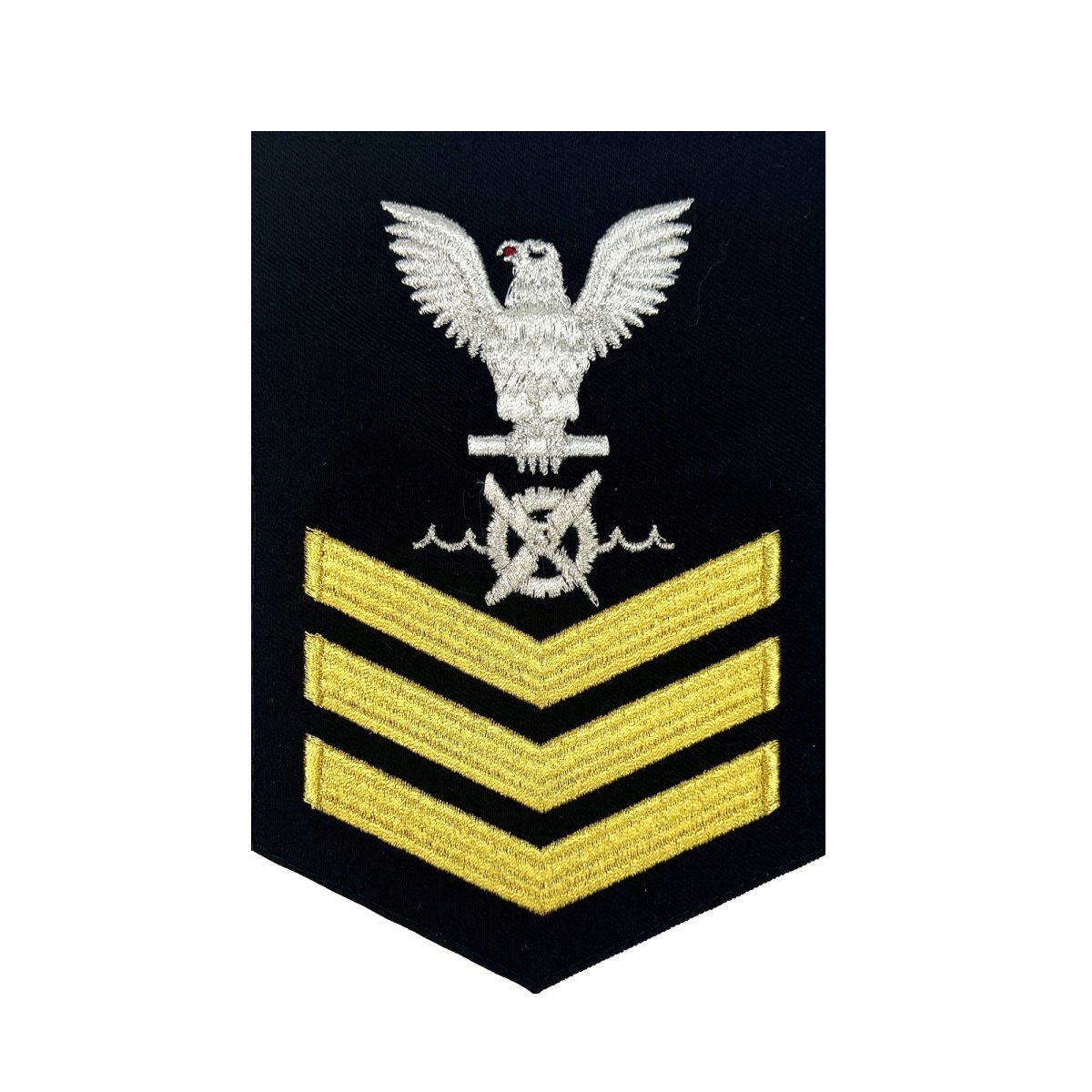 Navy E6 MALE Rating Badge: RW Robotics Warfare Specialist - seaworthy gold on blue - Hooyah Woodworks LLC