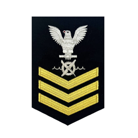 Navy E6 MALE Rating Badge: RW Robotics Warfare Specialist - seaworthy gold on blue - Hooyah Woodworks LLC
