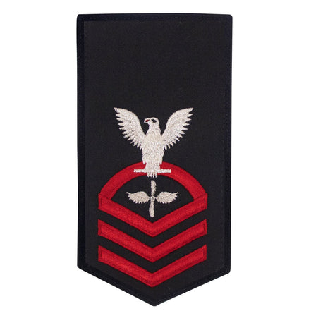 Navy E7 FEMALE Rating Badge: AD Aviation Machinists Mate - seaworthy red on blue - Hooyah Woodworks LLC