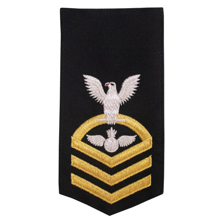Navy E7 FEMALE Rating Badge: AO Aviation Ordnanceman - seaworthy gold on blue - Hooyah Woodworks LLC
