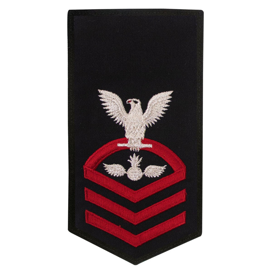Navy E7 FEMALE Rating Badge: AO Aviation Ordnanceman - seaworthy red on blue - Hooyah Woodworks LLC