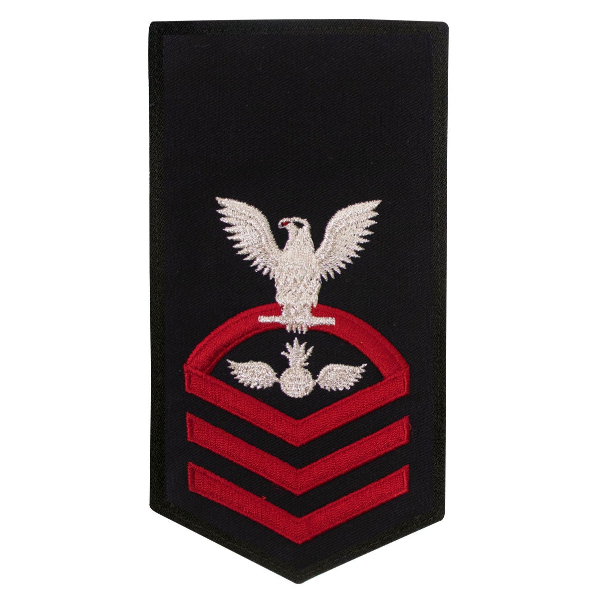Navy E7 FEMALE Rating Badge: AO Aviation Ordnanceman - seaworthy red on blue - Hooyah Woodworks LLC