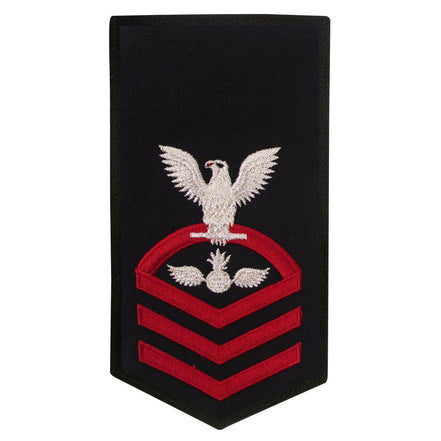 Navy E7 FEMALE Rating Badge: AO Aviation Ordnanceman - seaworthy red on blue - Hooyah Woodworks LLC