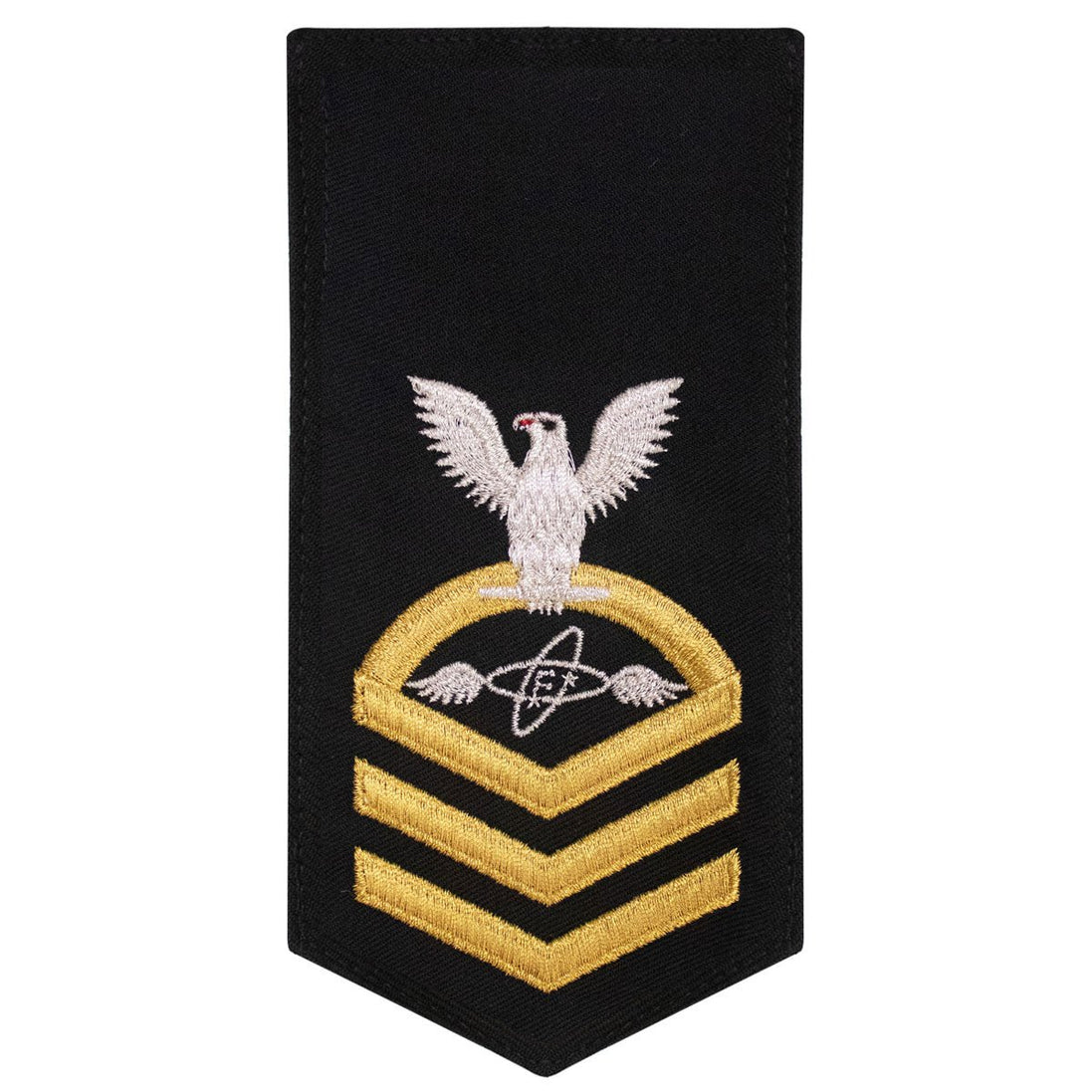 Navy E7 FEMALE Rating Badge: AT Aviation Electronics Technician - seaworthy gold on blue - Hooyah Woodworks LLC
