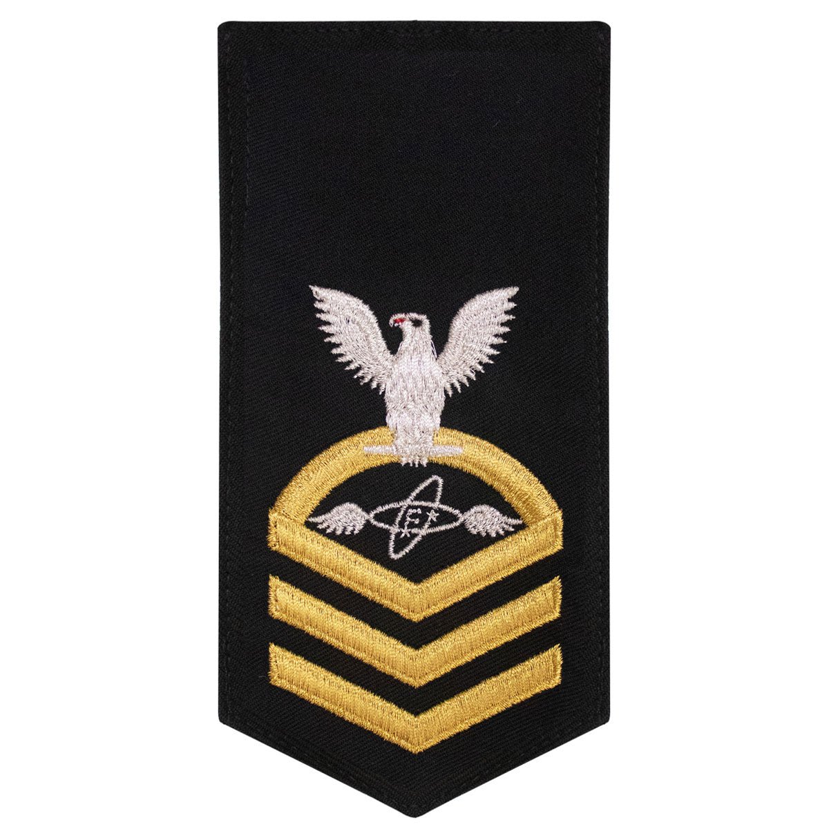 Navy E7 FEMALE Rating Badge: AT Aviation Electronics Technician - seaworthy gold on blue - Hooyah Woodworks LLC