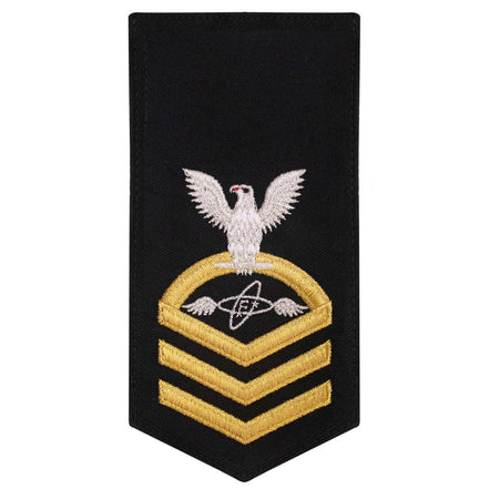 Navy E7 FEMALE Rating Badge: AT Aviation Electronics Technician - seaworthy gold on blue - Hooyah Woodworks LLC