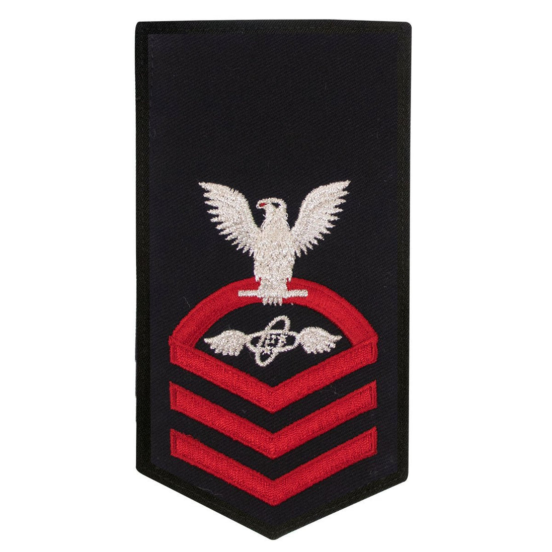 Navy E7 FEMALE Rating Badge: AT Aviation Electronics Technician - seaworthy red on blue - Hooyah Woodworks LLC