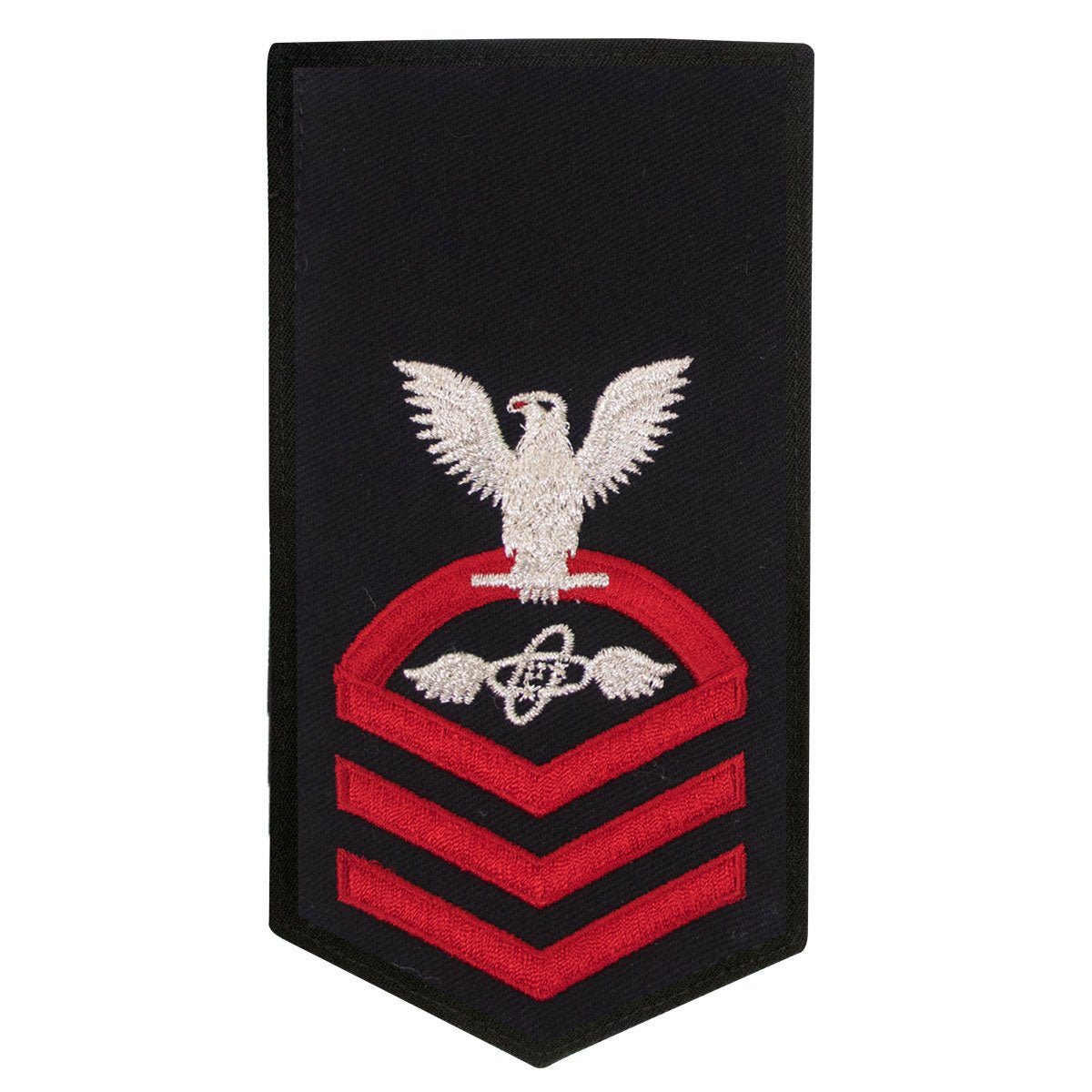 Navy E7 FEMALE Rating Badge: AT Aviation Electronics Technician - seaworthy red on blue - Hooyah Woodworks LLC