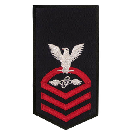 Navy E7 FEMALE Rating Badge: AT Aviation Electronics Technician - seaworthy red on blue - Hooyah Woodworks LLC