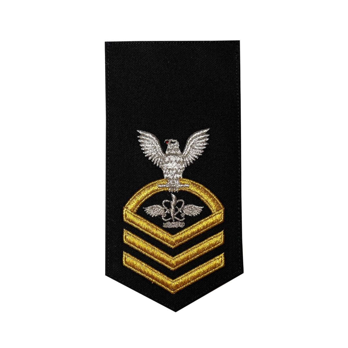 Navy E7 FEMALE Rating Badge: AW Aviation Warfare System Operator - seaworthy gold on blue - Hooyah Woodworks LLC