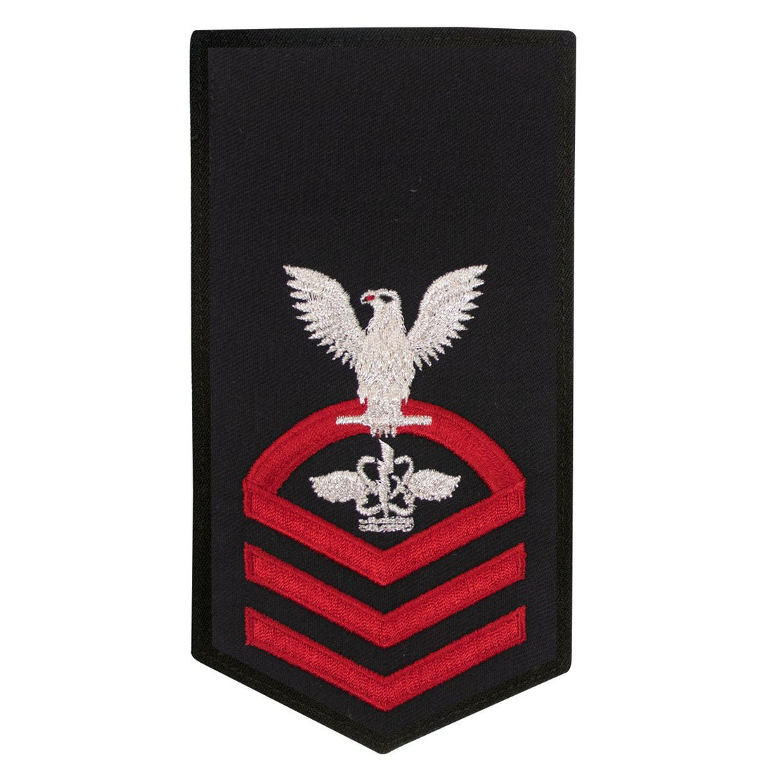 Navy E7 FEMALE Rating Badge: AW Aviation Warfare System Operator - seaworthy red on blue - Hooyah Woodworks LLC