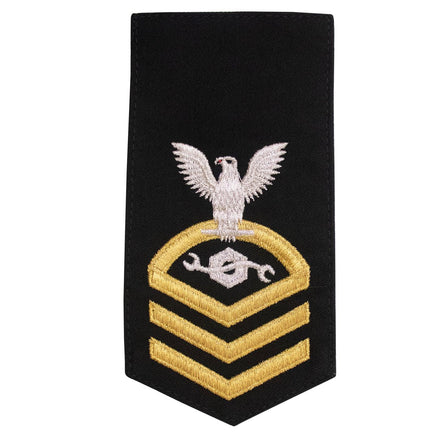 Navy E7 FEMALE Rating Badge: CM Construction Mechanic - seaworthy gold on blue - Hooyah Woodworks LLC