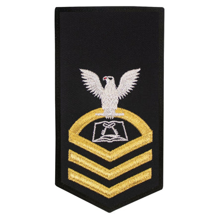 Navy E7 FEMALE Rating Badge: CS Culinary Specialist - seaworthy gold on blue - Hooyah Woodworks LLC