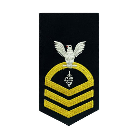 Navy E7 FEMALE Rating Badge: CWT Cyber Warfare Technician - seaworthy gold on blue - Hooyah Woodworks LLC