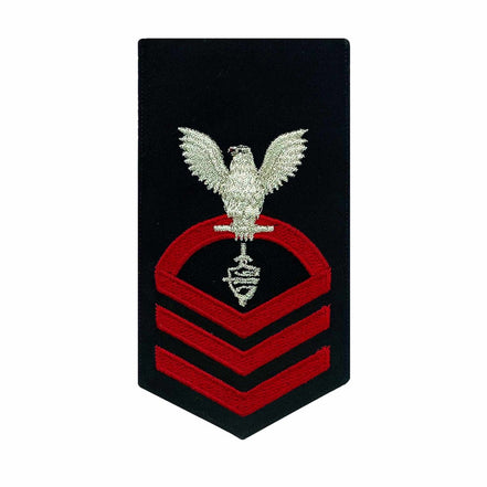 Navy E7 FEMALE Rating Badge: CWT Cyber Warfare Technician - seaworthy red on blue - Hooyah Woodworks LLC