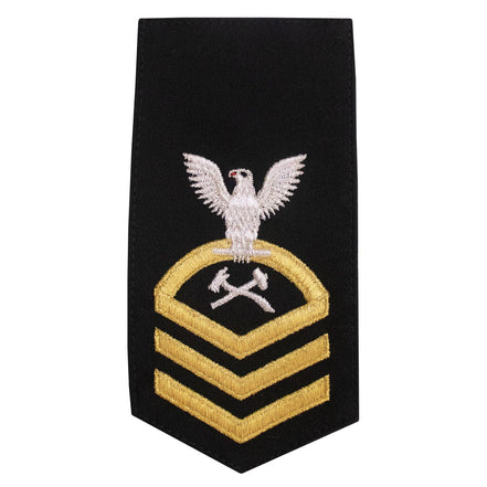 Navy E7 FEMALE Rating Badge: DC Damage Control - seaworthy gold on blue - Hooyah Woodworks LLC