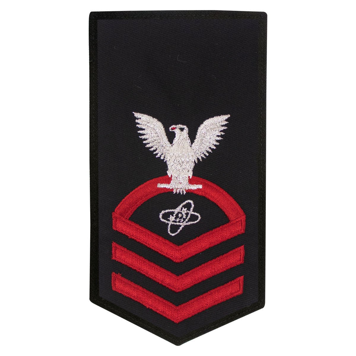 Navy E7 FEMALE Rating Badge: ET Electronics Technician - seaworthy red on blue - Hooyah Woodworks LLC