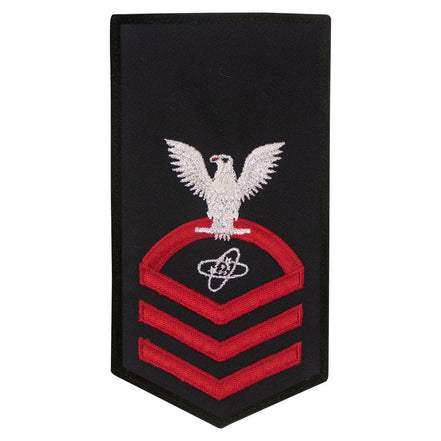 Navy E7 FEMALE Rating Badge: ET Electronics Technician - seaworthy red on blue - Hooyah Woodworks LLC