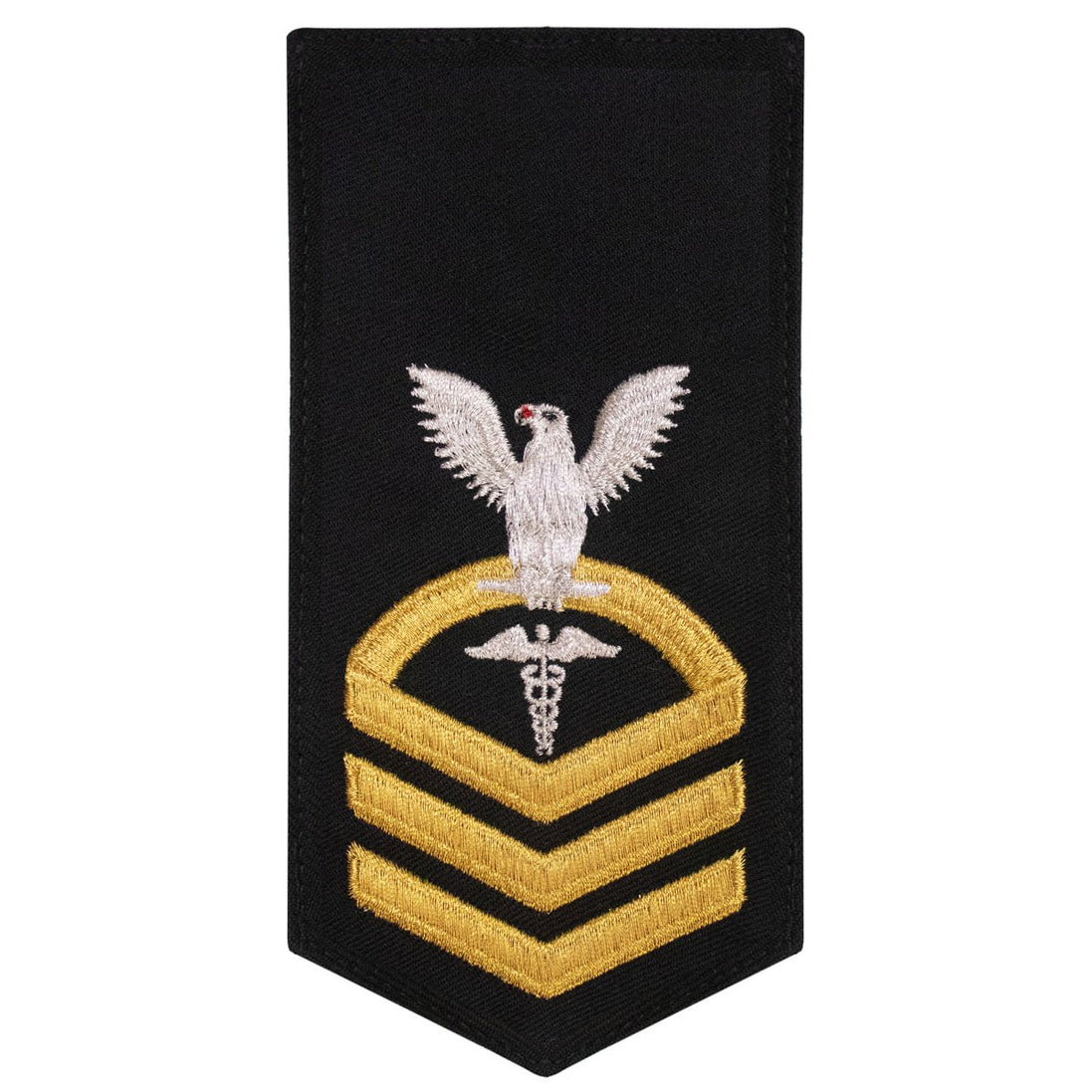 Navy E7 FEMALE Rating Badge: HM Hospitalman - seaworthy gold on blue - Hooyah Woodworks LLC