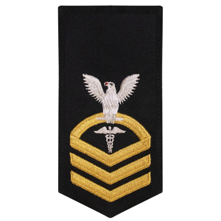 Navy E7 FEMALE Rating Badge: HM Hospitalman - seaworthy gold on blue - Hooyah Woodworks LLC