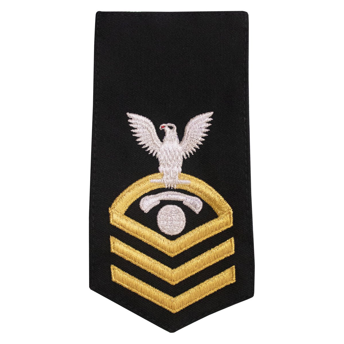 Navy E7 FEMALE Rating Badge: IC Interior Communication Electrician - seaworthy gold on blue - Hooyah Woodworks LLC
