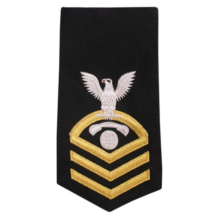 Navy E7 FEMALE Rating Badge: IC Interior Communication Electrician - seaworthy gold on blue - Hooyah Woodworks LLC