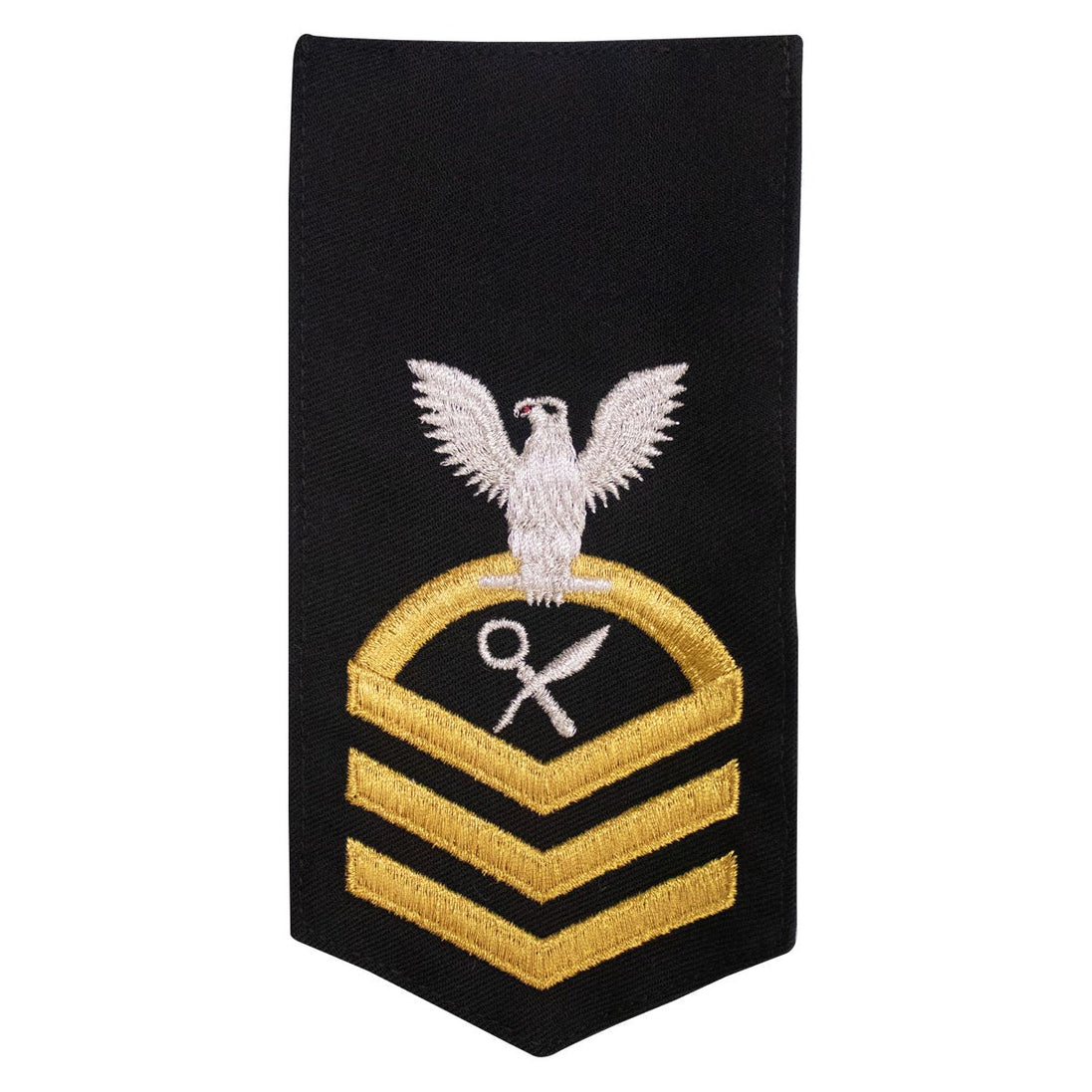 Navy E7 FEMALE Rating Badge: IS Intelligence Specialist - seaworthy gold on blue - Hooyah Woodworks LLC