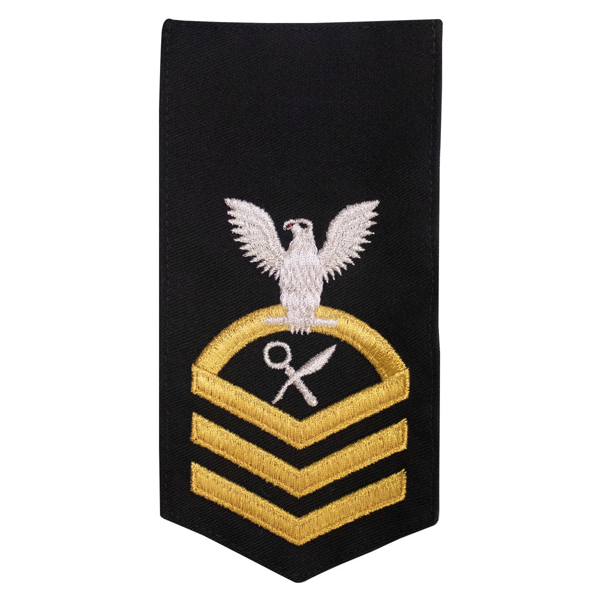 Navy E7 FEMALE Rating Badge: IS Intelligence Specialist - seaworthy gold on blue - Hooyah Woodworks LLC