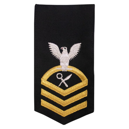 Navy E7 FEMALE Rating Badge: IS Intelligence Specialist - seaworthy gold on blue - Hooyah Woodworks LLC