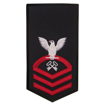 Navy E7 FEMALE Rating Badge: LS Logistics Specialist - seaworthy red on blue - Hooyah Woodworks LLC