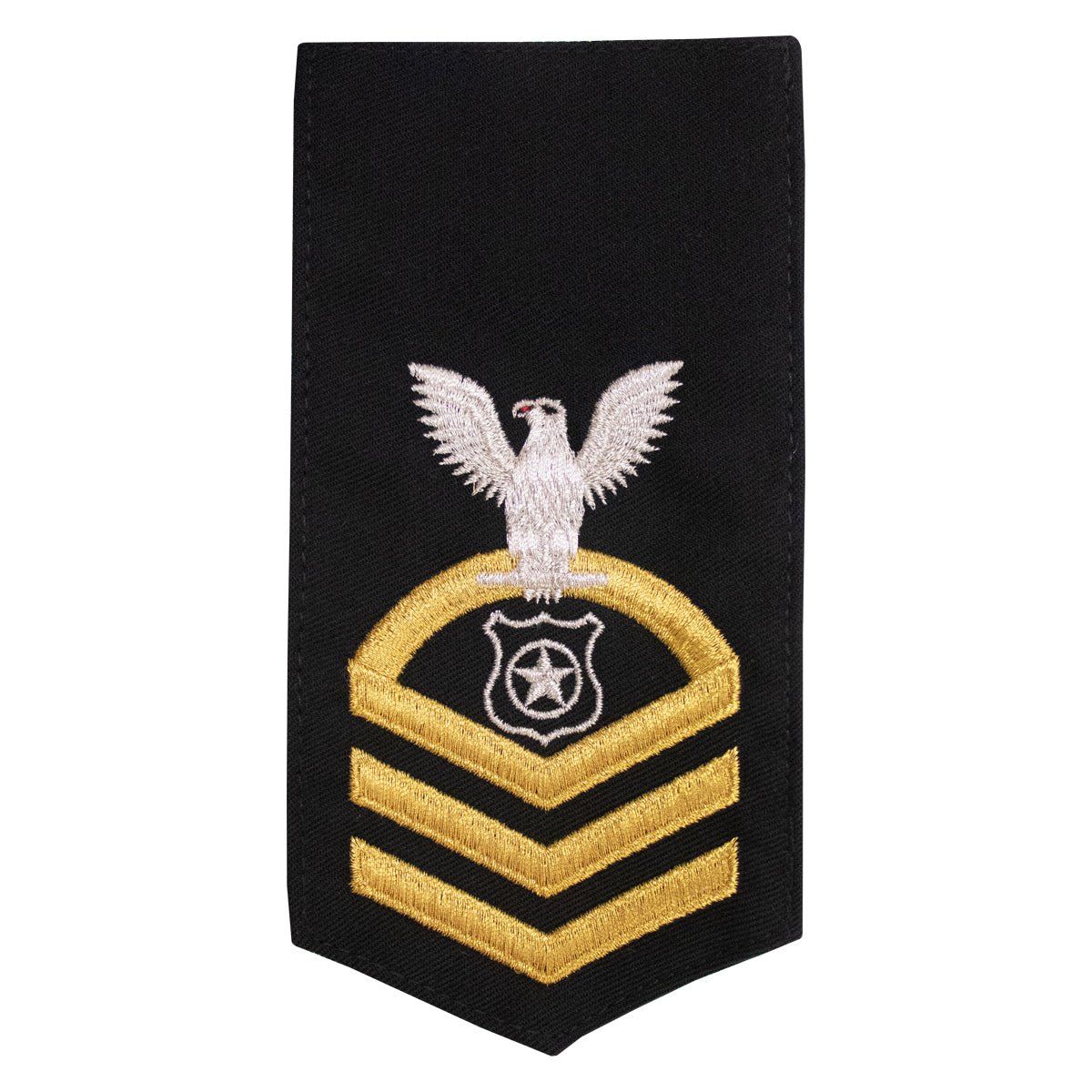 Navy E7 FEMALE Rating Badge: MA Master at Arms - seaworthy gold on blue - Hooyah Woodworks LLC