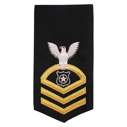 Navy E7 FEMALE Rating Badge: MA Master at Arms - seaworthy gold on blue - Hooyah Woodworks LLC