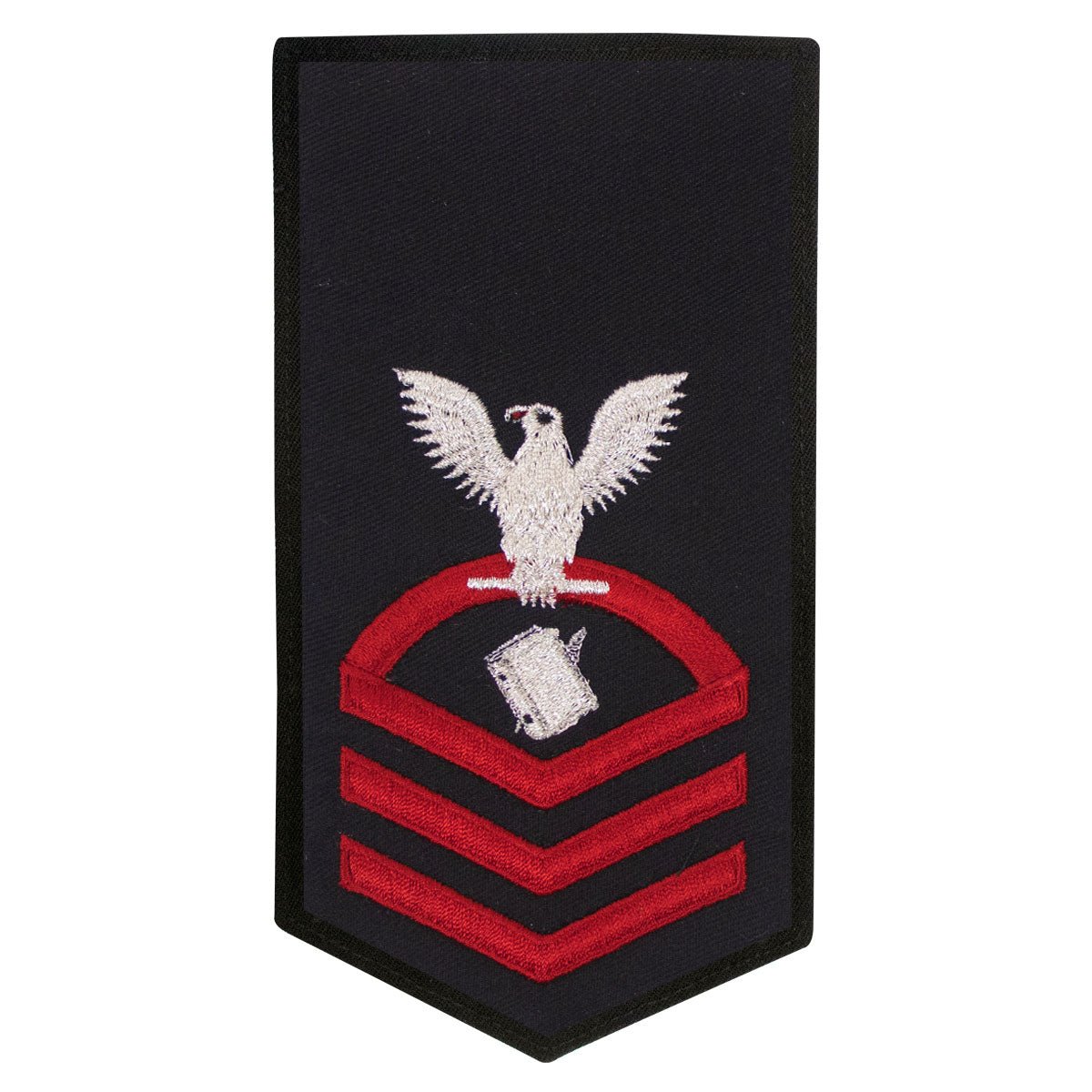 Navy E7 FEMALE Rating Badge: PS Personnelman - seaworthy red on blue - Hooyah Woodworks LLC