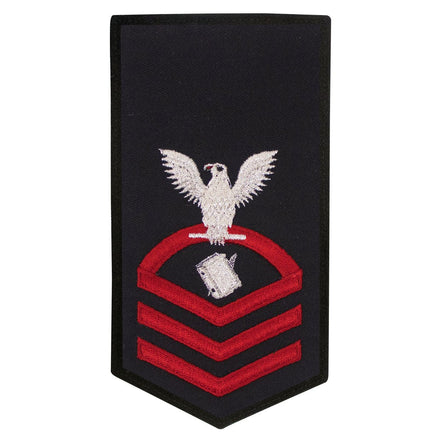 Navy E7 FEMALE Rating Badge: PS Personnelman - seaworthy red on blue - Hooyah Woodworks LLC