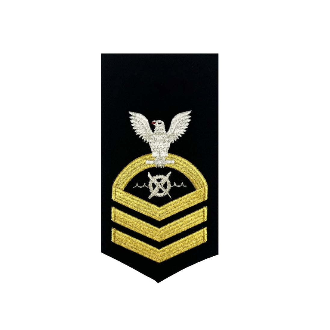 Navy E7 FEMALE Rating Badge: RW Robotics Warfare Specialist - seaworthy gold on blue - Hooyah Woodworks LLC