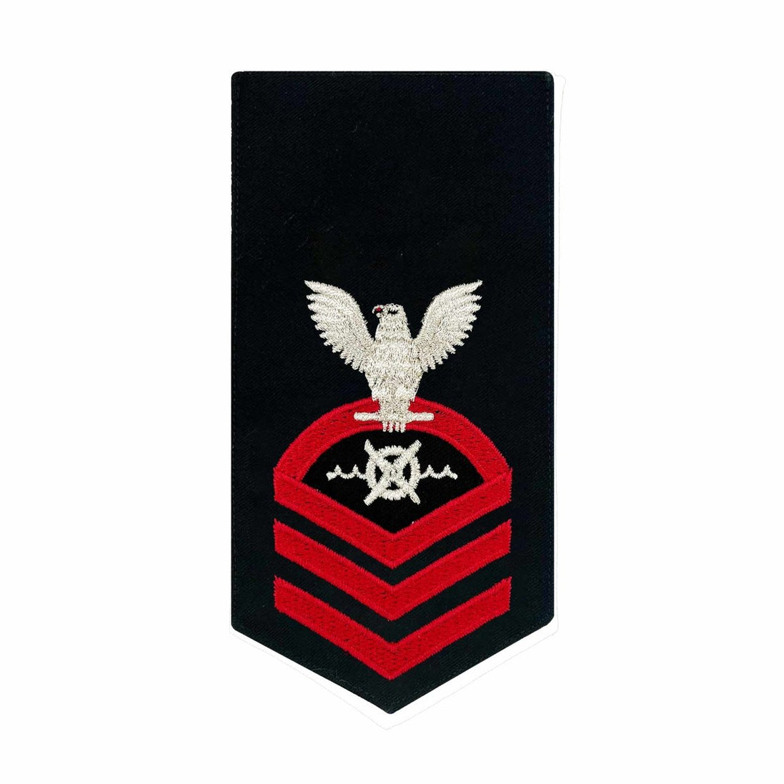 Navy E7 FEMALE Rating Badge: RW Robotics Warfare Specialist - seaworthy red on blue - Hooyah Woodworks LLC