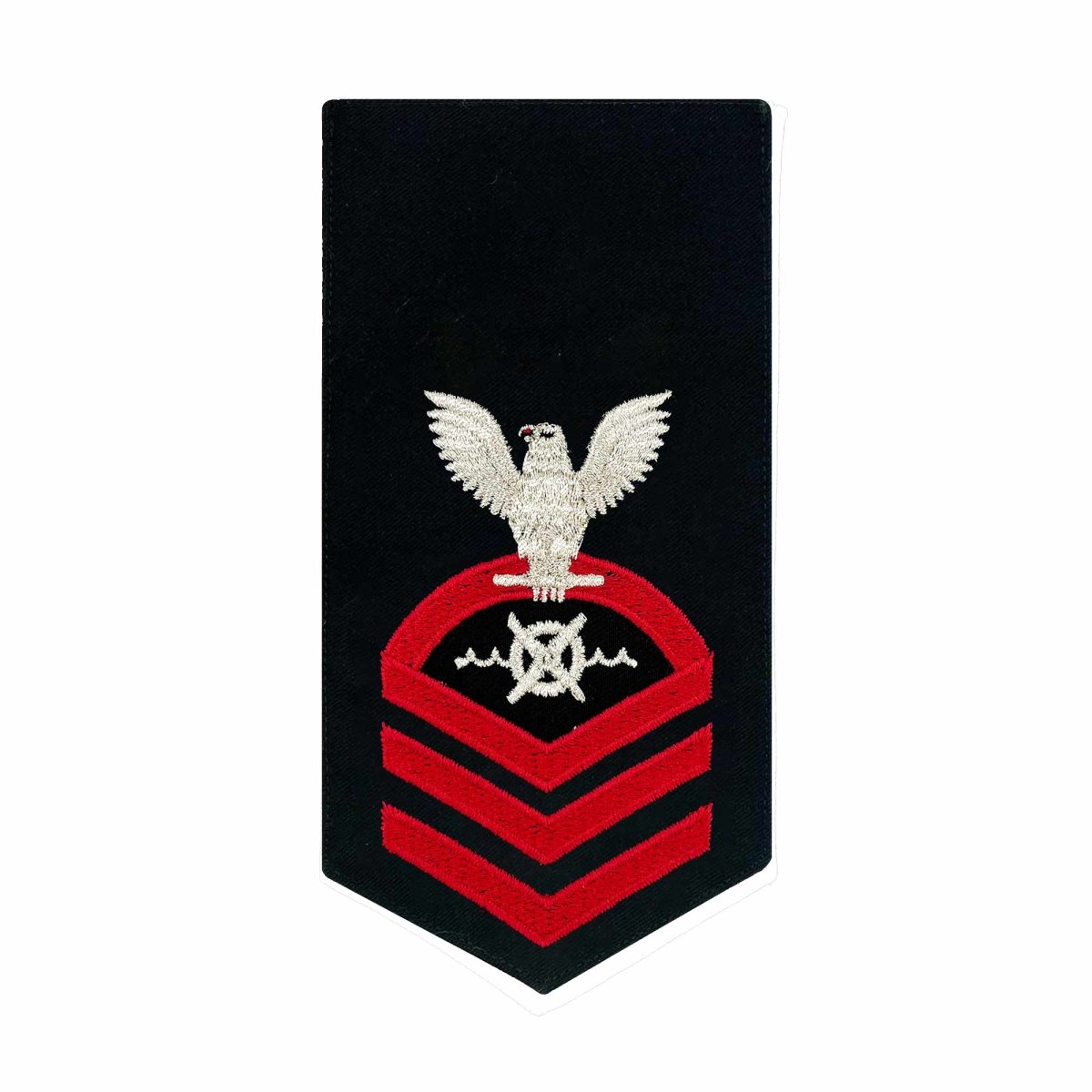 Navy E7 FEMALE Rating Badge: RW Robotics Warfare Specialist - seaworthy red on blue - Hooyah Woodworks LLC