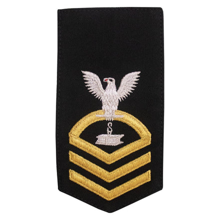 Navy E7 FEMALE Rating Badge: SW Steelworker - seaworthy gold on blue - Hooyah Woodworks LLC