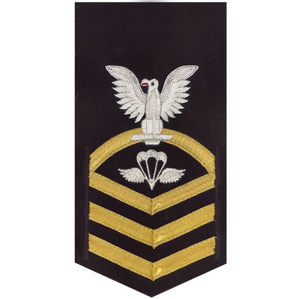 Navy E7 MALE Rating Badge: Aircrew Survival Equipmentman - vanchief on blue - Hooyah Woodworks LLC