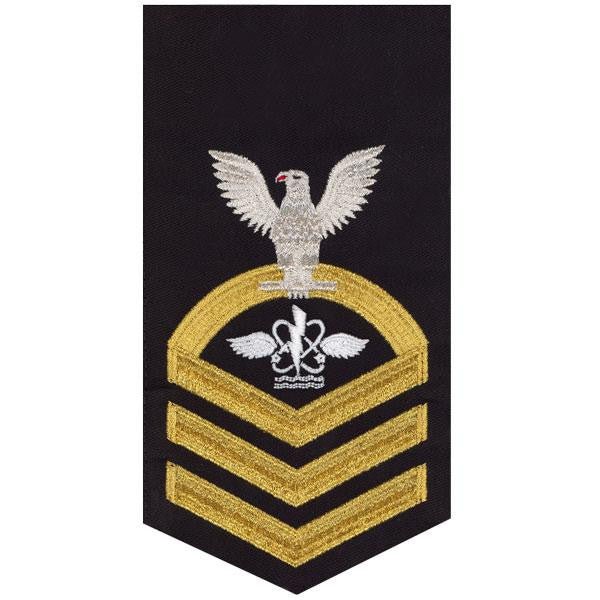 Navy E7 MALE Rating Badge: Aviation Antisub Warfare Operator - seaworthy gold on blue - Hooyah Woodworks LLC