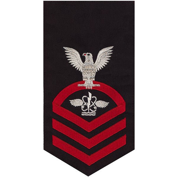 Navy E7 MALE Rating Badge: Aviation Antisub Warfare Operator - seaworthy red on blue - Hooyah Woodworks LLC