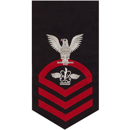 Navy E7 MALE Rating Badge: Aviation Antisub Warfare Operator - seaworthy red on blue - Hooyah Woodworks LLC
